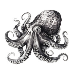 Drawing of an octopus on the white background. Underwater creature with long tentacles.