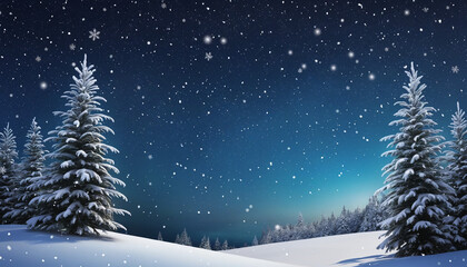 Obraz premium Winter Wonderland: A Blue Christmas Card Background with Fir Trees and Snowflakes