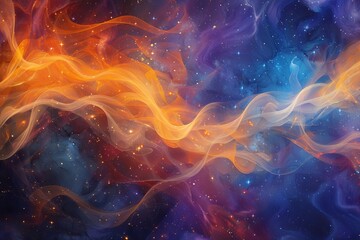 Fototapeta premium Dynamic Abstract Artwork of Swirling Celestial Flames in Contrasting Orange and Blue Hues
