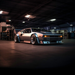 a silver car in a garage