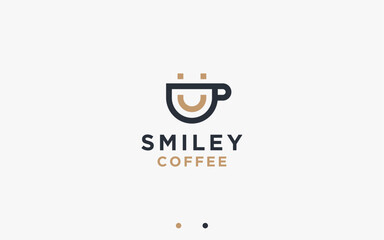smile coffee logo design vector silhouette illustration
