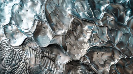 Macro photography of organic texture of silver metallic scales, background with closed up detailed natural shining fish scales structure, AI generated image