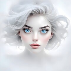 Fototapeta premium delicate-thin-pale-lines-of-the-face-drawing-plump-lips-slightly-open-mouth-frosty-eyebrows