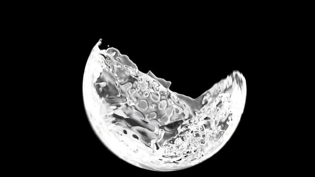 3D animation Splash water ball with droplets

