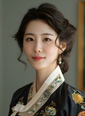 Portrait of a young Korean woman in traditional Korean dress