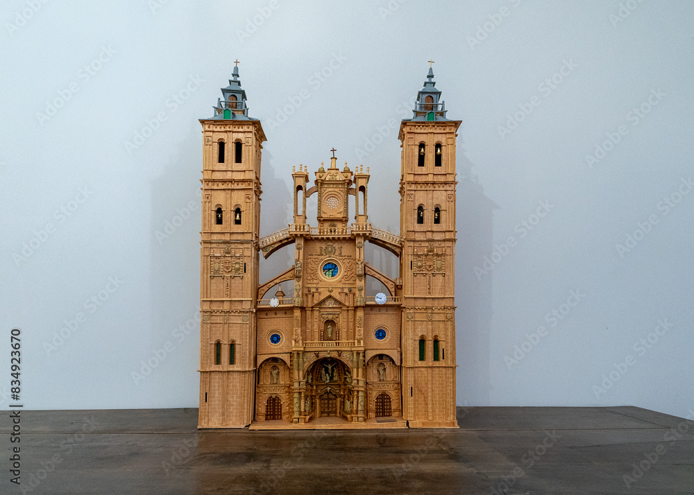 Wall mural view of a small-scale wooden model of the Cathedral of Saint Mary in Astorga