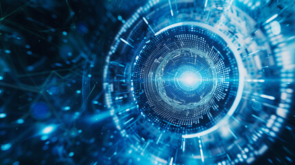 Obraz premium A blue, glowing, futuristic space with a bright light in the center