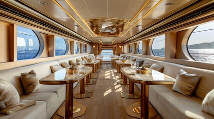 Fototapeta premium Interior view of a luxury yacht in sea water.