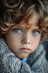 Portrait of a Young Boy with Curly Blonde Hair