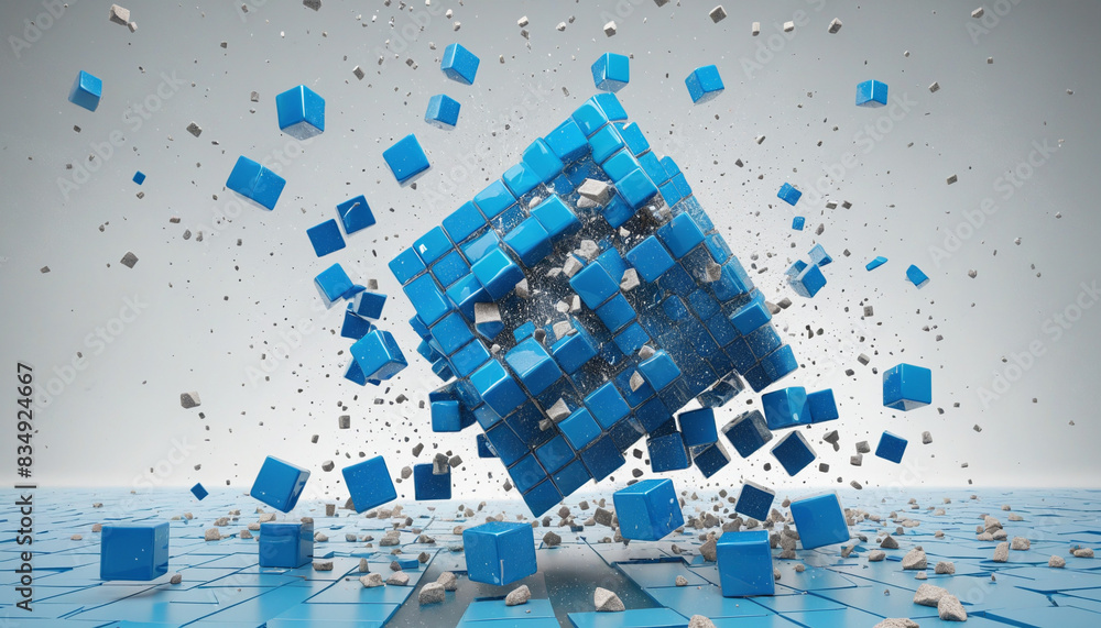 Aufkleber three-dimensional digital rendering of a futuristic abstract background with crumbled cubes