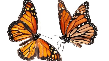 Fototapeta premium A pair of butterflies with different colors on a white background