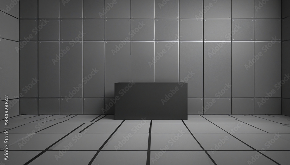 Poster empty modern studio space with abstract geometric squares on the walls and floor