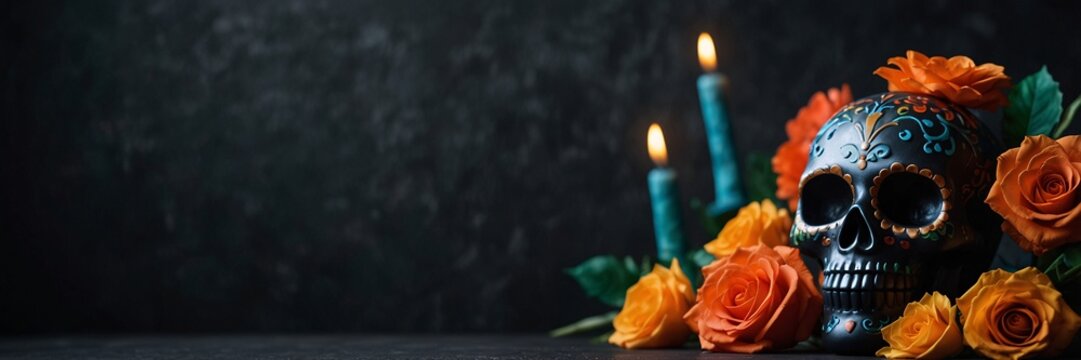 Day of the Dead Banner Design with Copy Space. Wide Format Banner Background