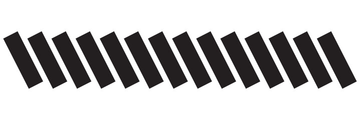 Slash divider. Slash line border. Diagonal parallel lines divider strip. Angle of tilt stripes. Black pattern of footer isolated on white background. 11:11