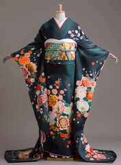 A woman wearing a kimono with a floral pattern