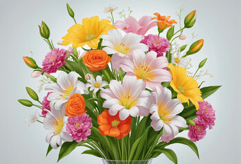 Obraz premium Vibrant Floral Arrangement in Glass Vase on White Background