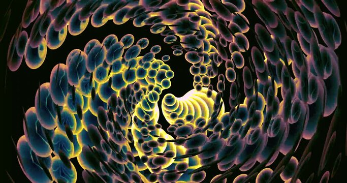 Animazione con movimento rotatorio di bolle d'aria ed effetto caleidoscopio
