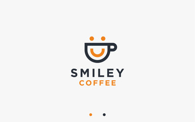 smile coffee logo design vector silhouette illustration