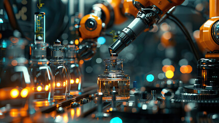 AI robots conducting experiments in a futuristic lab