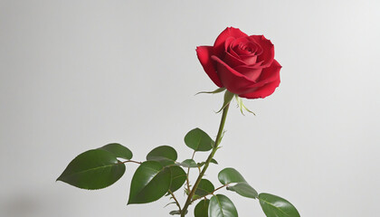 Isolated red rose symbolizing love and beauty against a crisp white background
