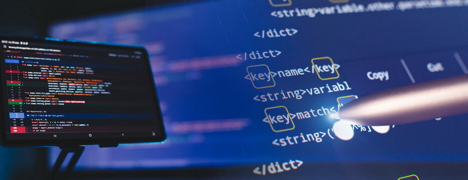 Cyber space concept. programming code on computer screen , abstract screen of software developer. Computer script.