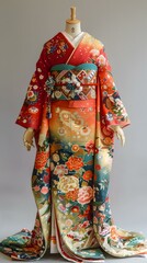 Naklejka premium A kimono with a pattern of flowers and birds