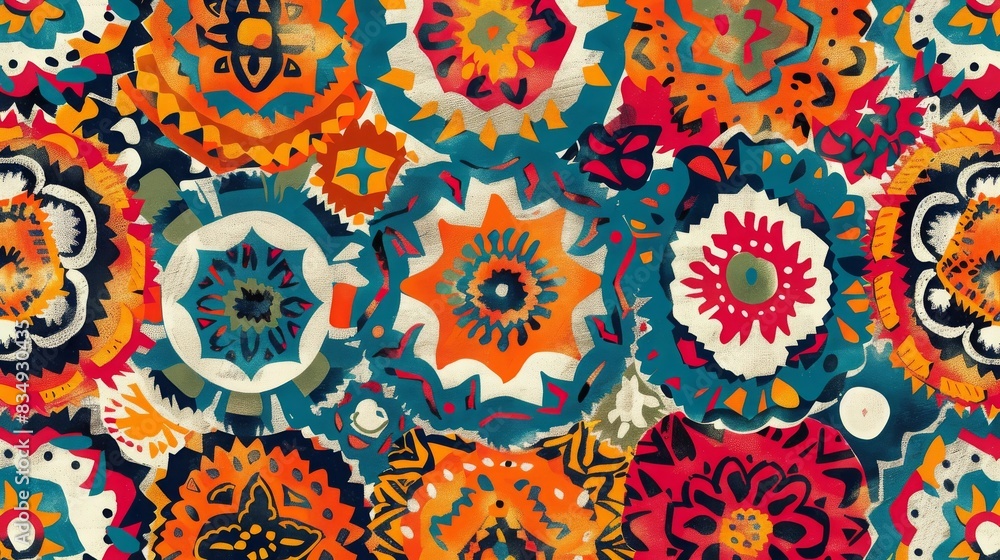 Poster vibrant abstract pattern with colorful geometric shapes and intricate designs. perfect for backgroun