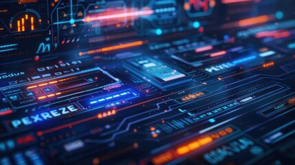 Fototapeta premium Futuristic Digital Banking Interface with Credit Cards and Secure Transactions. Online banking, login, protection, The concept of a smart wallet an application for payment by credit and debit card.