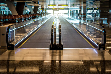 Moving walkways, flat escalator in airport