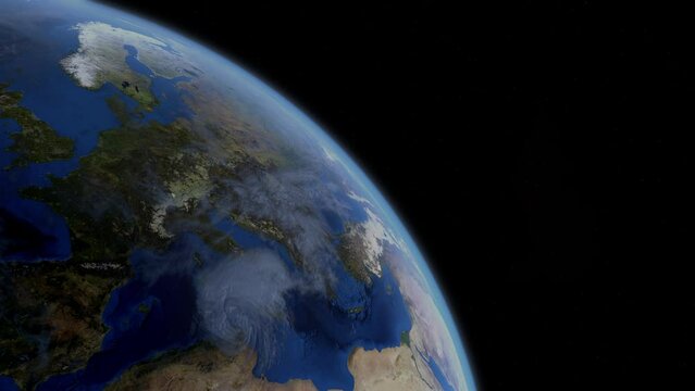 Fly Zoom into Liechtenstein through space to see the country map region from above from space. Detailed map Showing area, HD and 4K. Animation.