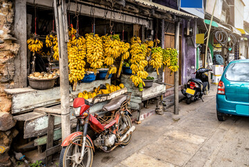 Ripe banana fruits at outdoor market on Sri Lanka