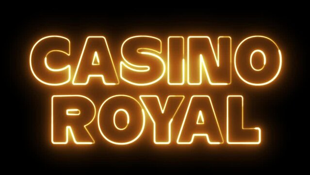 Casino Royal text font with neon light. Luminous and shimmering haze inside the letters of the text Casino Royal. Casino Royal neon sign.