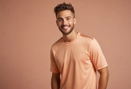 A happy soccer player in an Adidas orange jersey with a confident stance. - Powered by Adobe