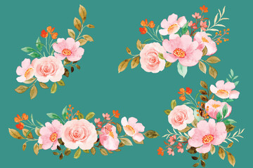 flowers and leaves, pink roses, flowers background, flowers, flower art