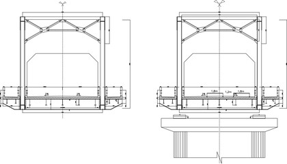 Steel Truss Bridge Cross Section architectural engineering design drawing vector illustration sketch