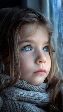 Little girl looking out the window