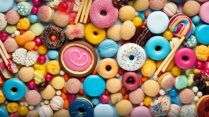 Fototapeta premium Vibrant and colorful candy assortment with highresolution background, perfect for sweet treat confectionery promotions.