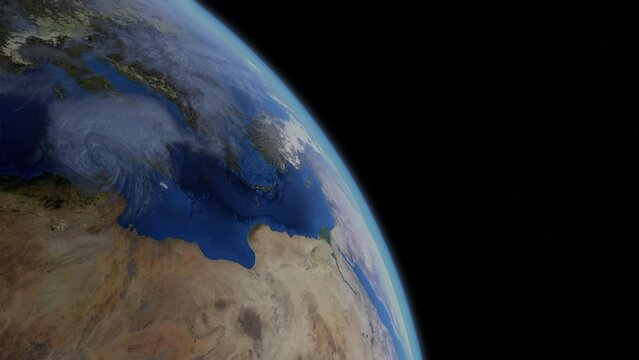 Fly Zoom into Malta, Valletta, through space to see the country map region from above from space. Detailed map Showing area, HD and 4K. Animation.