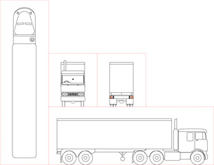 Sketch illustration vector detailed design drawing of industrial transport vehicle car truck trailer container load of goods