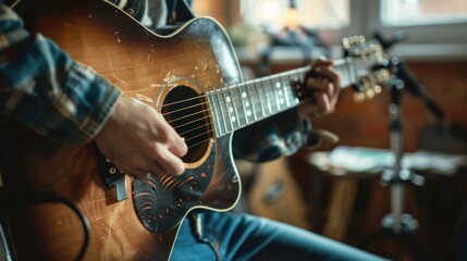 Fototapeta premium Young teenager playing his guitar