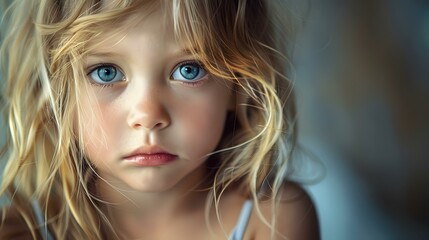 Naklejka premium Portrait of a blonde girl with blue eyes