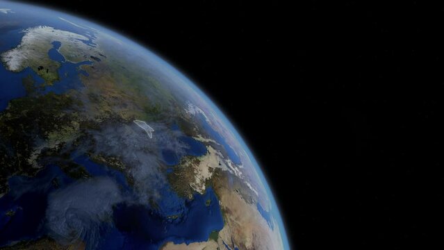 Fly Zoom into Moldova, Chișinău, Tiraspol, through space to see the country map region from above from space. Detailed map Showing area, HD and 4K. Animation.