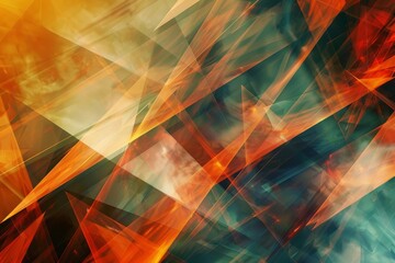 Fototapeta premium Geometric Abstraction: Fiery Angles and Emerald Depths in a Complex Digital Canvas