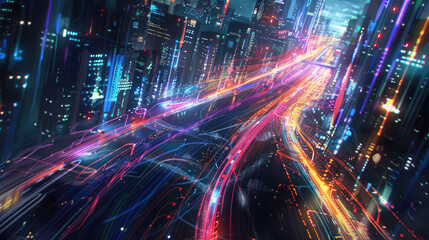 Fototapeta premium Futuristic Cityscape Illustration of Digital Infrastructure