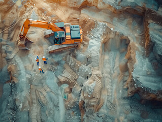 Aerial Drone Shot Of Construction Site With Excavators On Sunny Day Diverse Team of Real Estate Developers Discussing