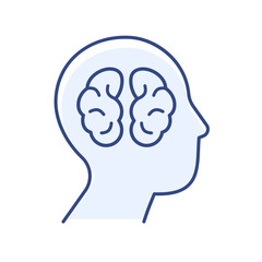 icon silhouette of a man's face with brains in his head. Mental health neuroscience icon isolated on white