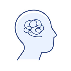Linear silhouette of a human head with confused thoughts isolated on white background. Psychology stress and anxiety concept