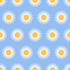 White daisy chamomile. Cute flower plant. Abstract seamless pattern Retro background design for textile, wrapping paper, covers. Vector square illustration isolated on blue background