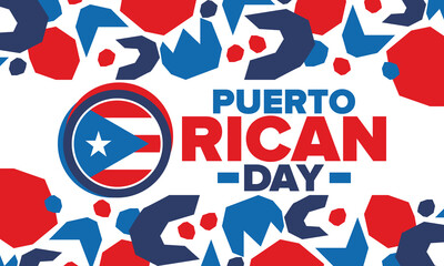 Puerto Rican Day. National happy holiday. Festival and parade in honor of independence and freedom. Puerto Rico flag. Latin american country. Patriotic elements. Vector poster illustration