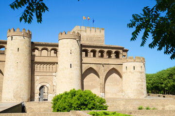 Fototapeta premium Exterior view of Aljaferia castle palace in Zaragoza, Spain